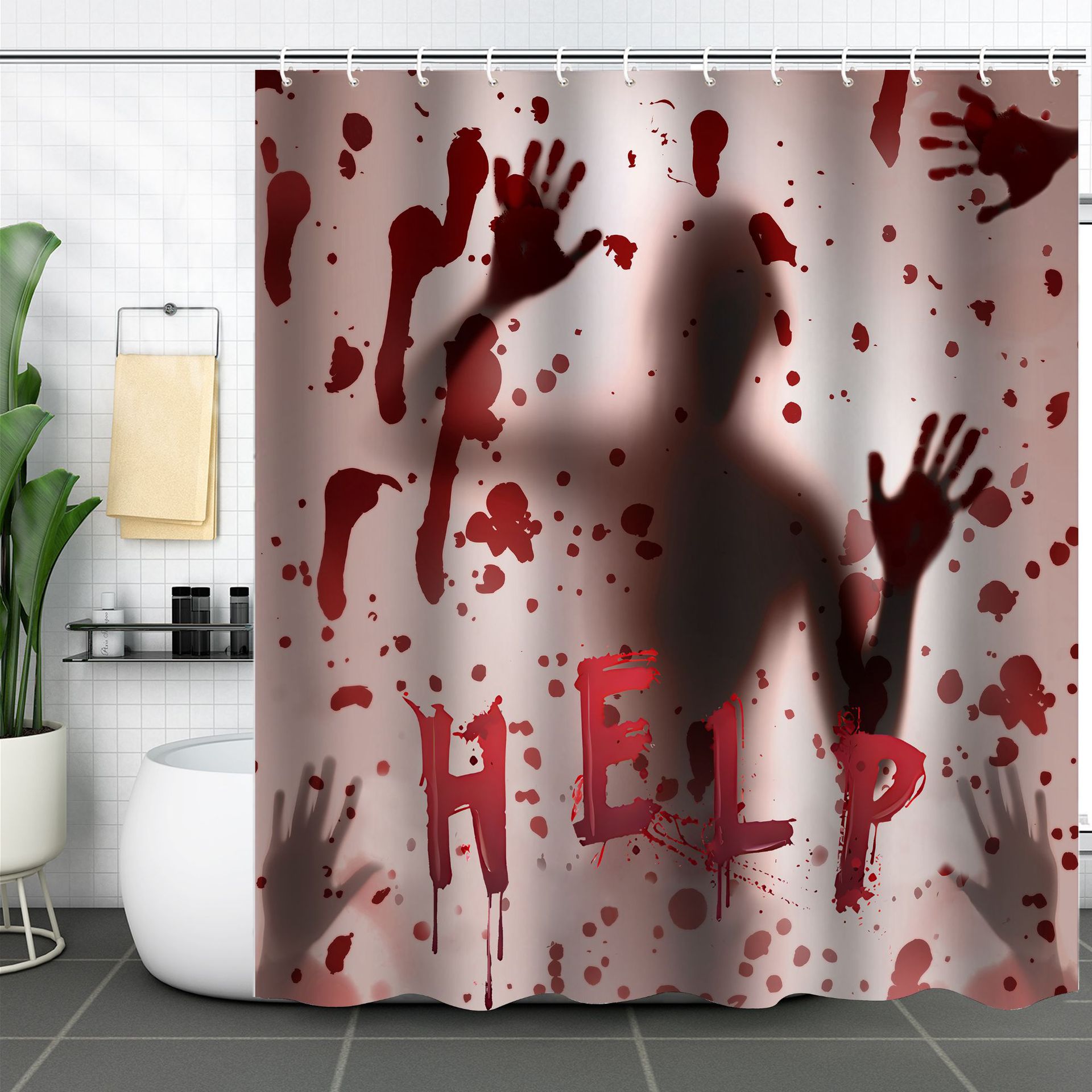 Tirai Mandi Halloween Motif Ha - Aquarium Zombie ulasan dan harga
