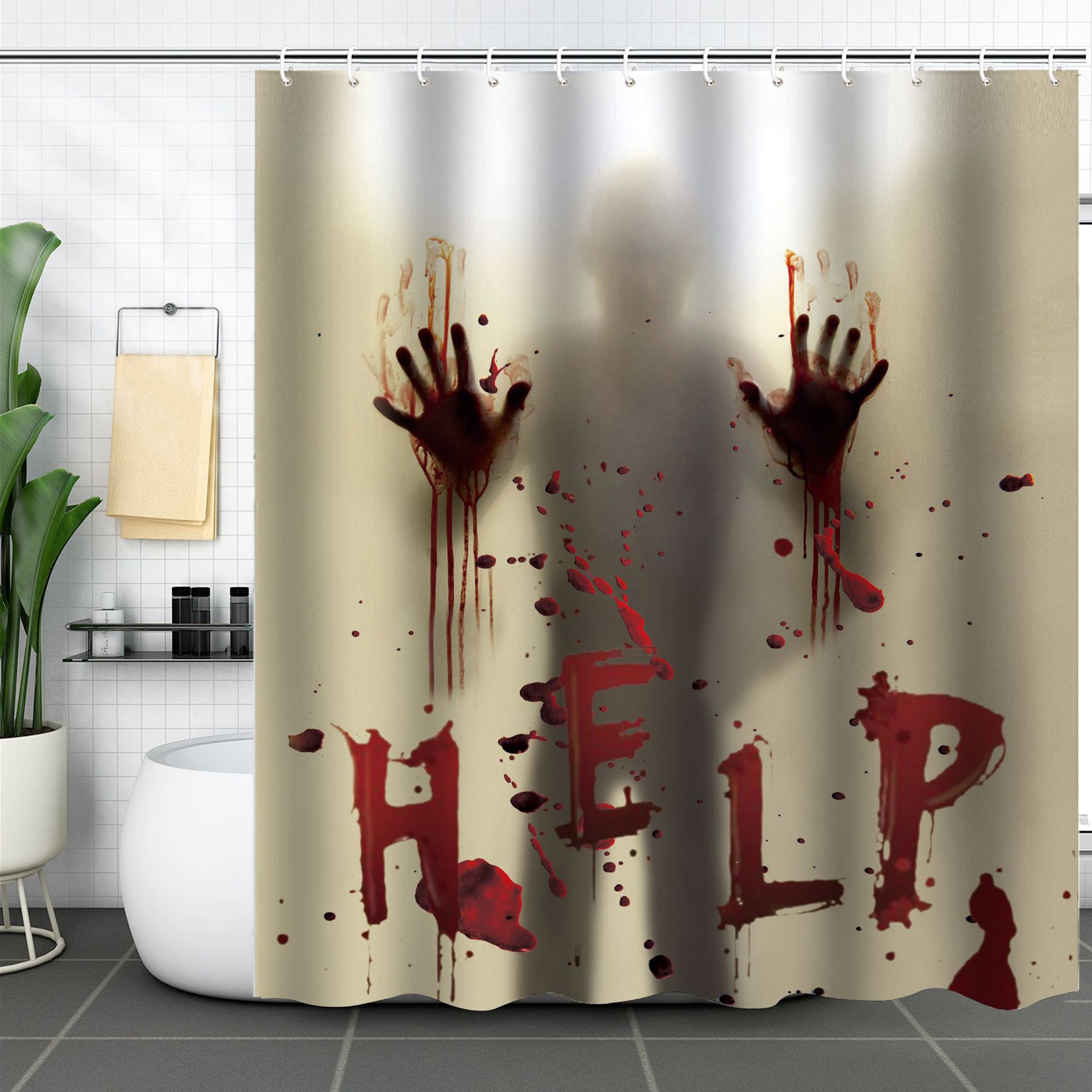 Tirai Mandi Halloween Motif Ha - Aquarium Zombie ulasan dan harga
